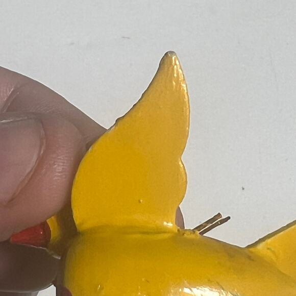 Hand Painted Vtg Wooden Bird Ornament Folk Art Yellow Red Green Holiday Decor - Picture 7 of 12